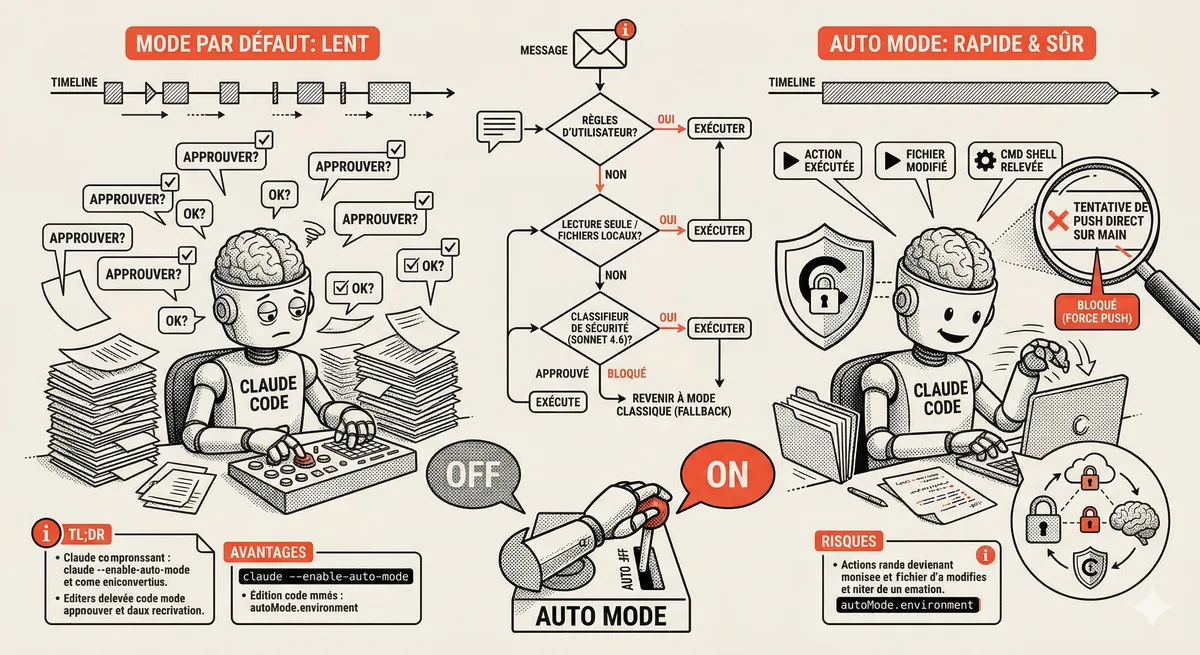 Interface Claude Code en Auto Mode avec indicateur de mode de permission dans le terminal